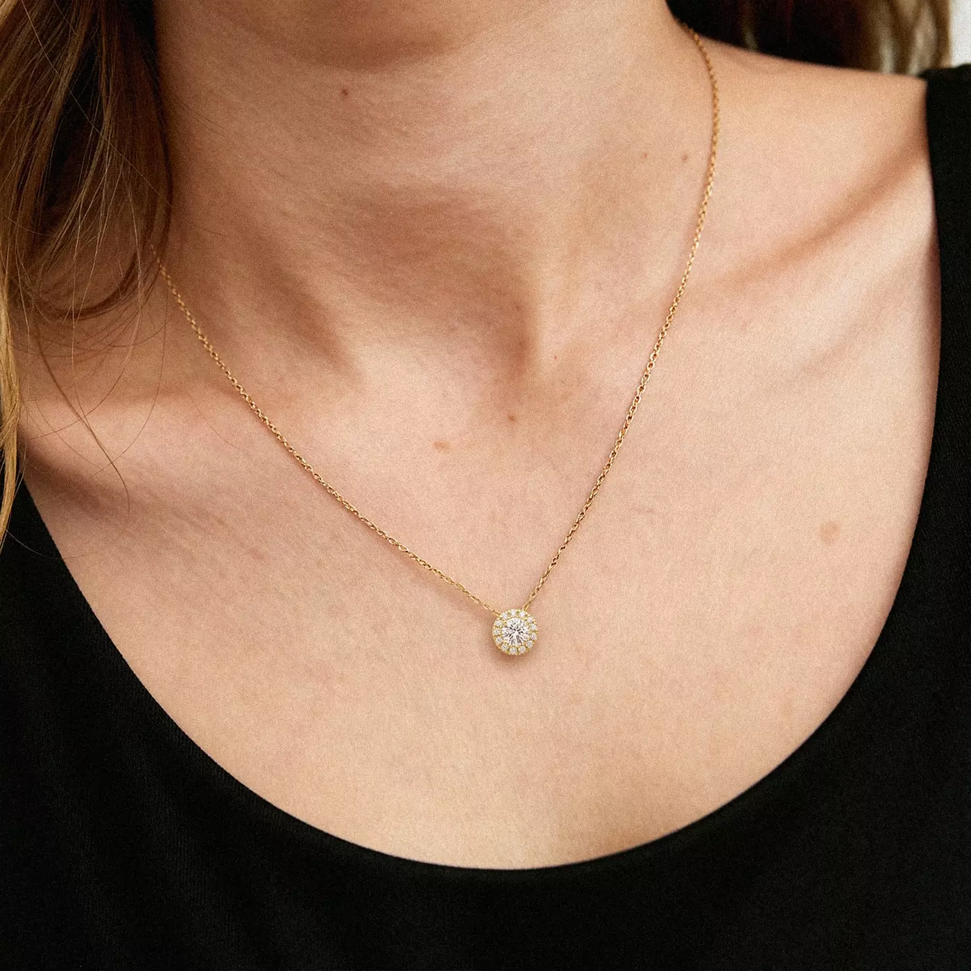 Round Lab Diamond Halo Necklace